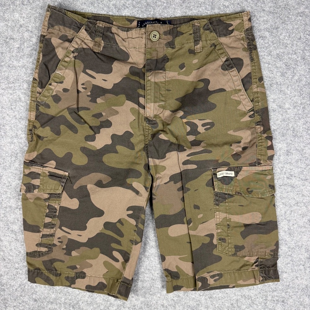 Lucky Brand Boys Camo Cargo Shorts Green Camouflage Flat Front Size L 14/16